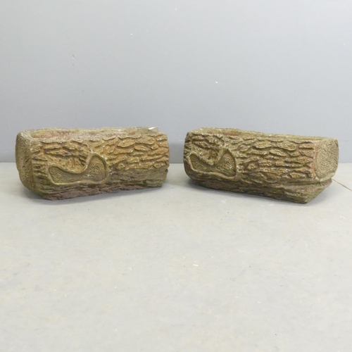 271 - A pair of weathered concrete log design planters. 47x17x33cm.