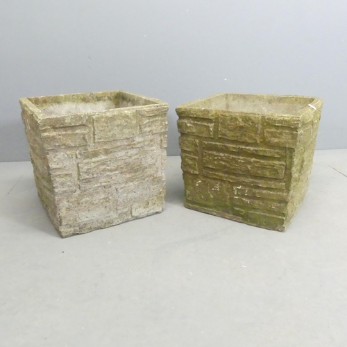 273 - A pair of concrete brick design garden planters. 35x33cm.