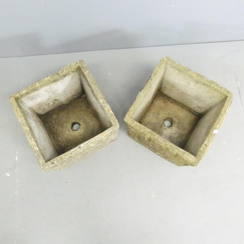 273 - A pair of concrete brick design garden planters. 35x33cm.