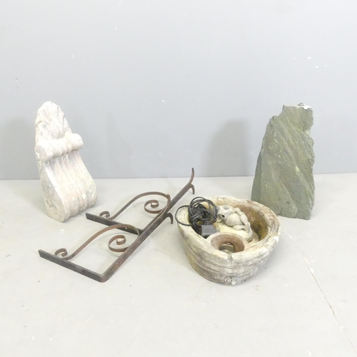 282 - A group of miscellaneous items to include a marble corbel, height 39cm, two cast iron brackets, a sl... 