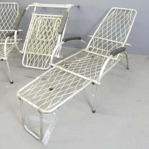 112 - S RONNING, OSLO - three Norwegian mid-century modernist tubular aluminium garden loungers, one with ... 