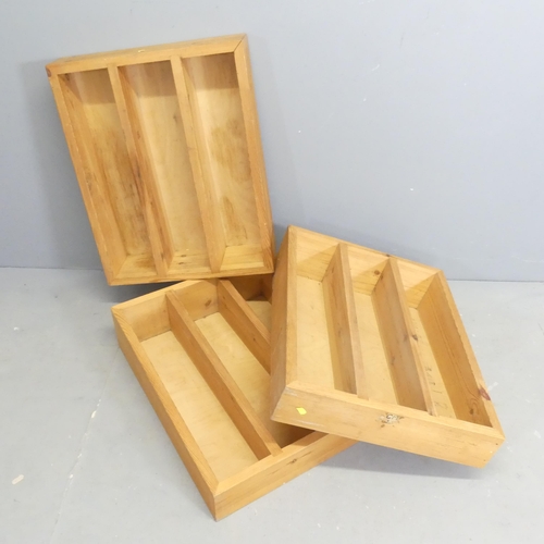 2569 - Three various pine storage trays. 60x19x48cm.