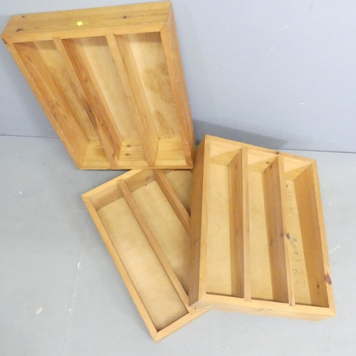 2569 - Three various pine storage trays. 60x19x48cm.