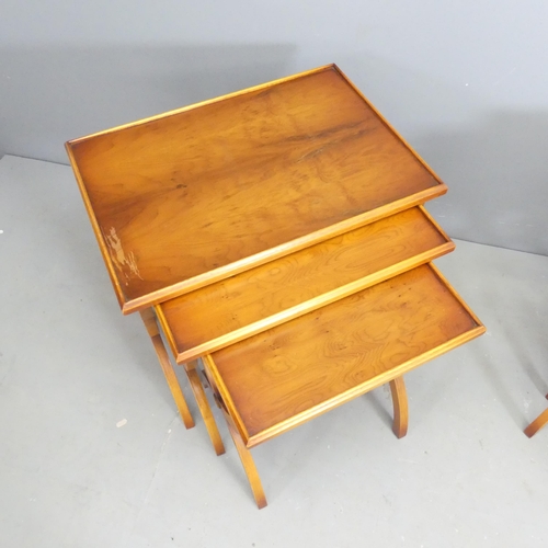 2571 - Two modern Regency style yew-wood nests of three occasional tables. Largest 56x59x39cm.