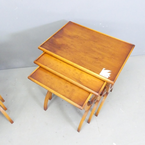 2571 - Two modern Regency style yew-wood nests of three occasional tables. Largest 56x59x39cm.