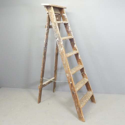 2573 - A vintage pine step ladder. Height 169cm.