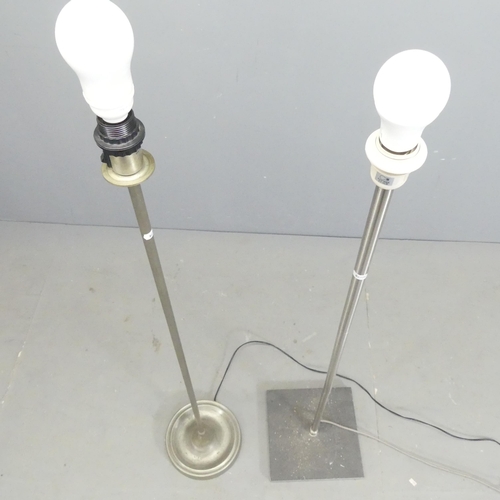 2576 - Two modern brushed steel standard lamps. Tallest overall 133cm.