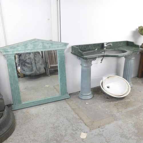 2583 - A large architectural marble topped sink, raised on two ceramic columns, and a large Grecian design ... 