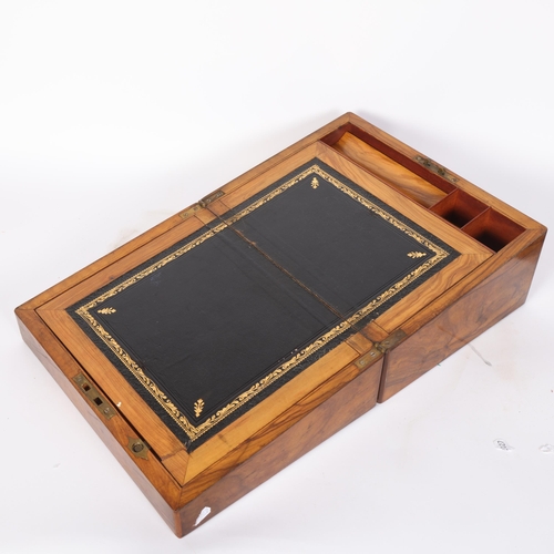 13 - A 19th century walnut travelling writing box with fitted interior, 30cm x 15cm x 23cm