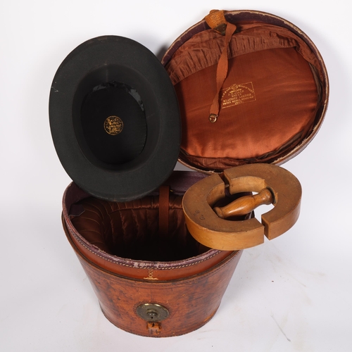 18 - A Victorian leather hat box, brown silk-lined interior, the lid marked to H.R.H. The Prince of Wales... 