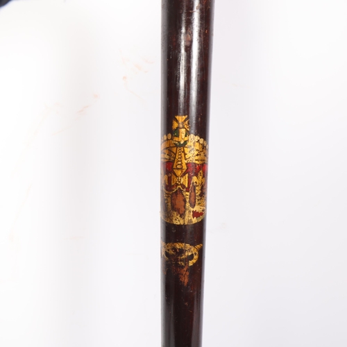 44 - A 19th century turned hardwood truncheon, with ribbed handle and gilded crown decoration, L60cm