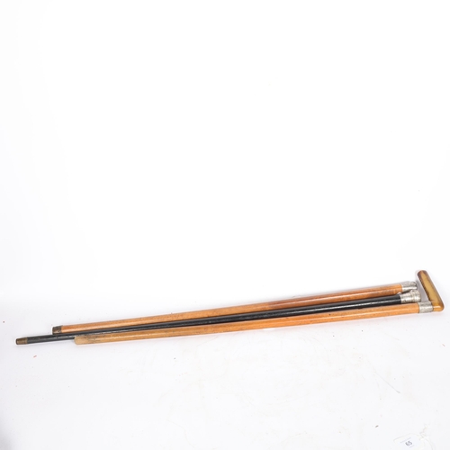 65 - A group of 3 various walking canes, 2 with silver tops, the other with a silver collar, L92cm, 84cm ... 