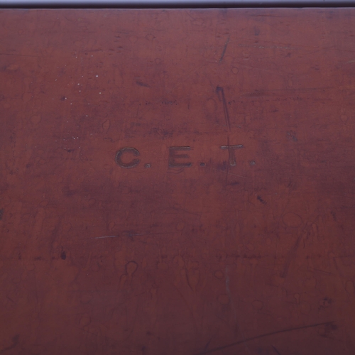 95 - A Vintage brown leather suitcase, retailed by Harrods Ltd, impressed C.E.T to the lid, W61cm