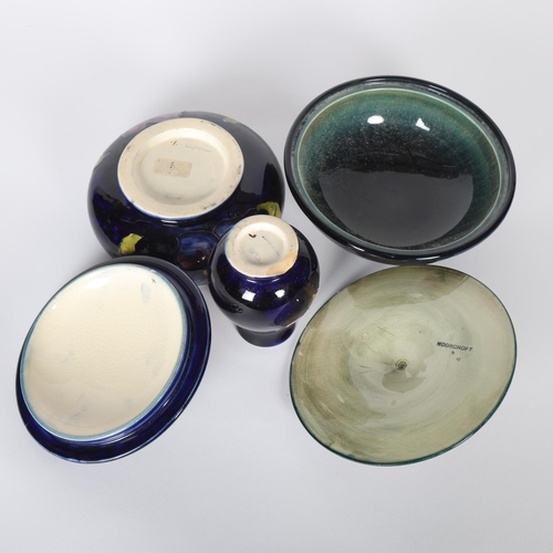 225 - MOORCROFT -  3 pieces of blue ground tube-lined Moorcroft, including 2 powder bowls and cover, and a... 