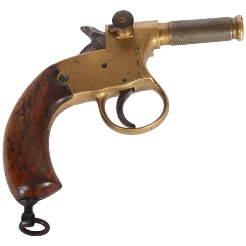 229 - A 19th century British percussion safety Fuze pistol, with a screw-off bronze barrel, bronze body an... 