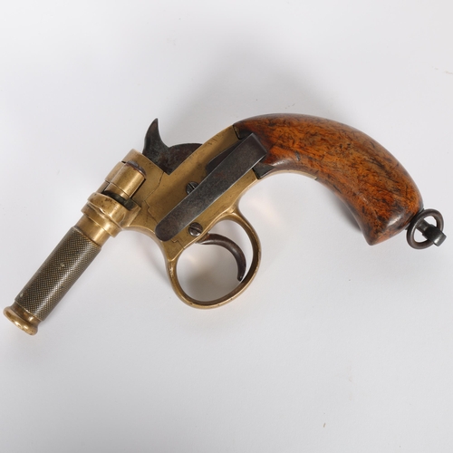 229 - A 19th century British percussion safety Fuze pistol, with a screw-off bronze barrel, bronze body an... 