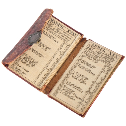 233 - Pocket almanac 1777, in Morocco leather binding with brass lock, 6cm x 4cm