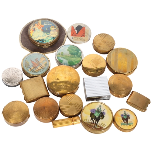 247 - A collection of Vintage brass and other compacts, rouge boxes, etc