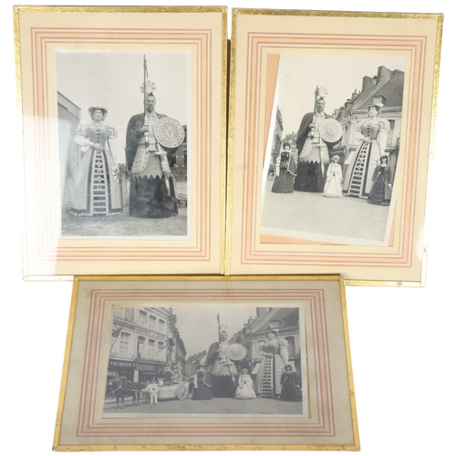 252 - 3 framed black and white photographs, depicting carnival procession figures, stamped A. Fidherbe, 3 ... 