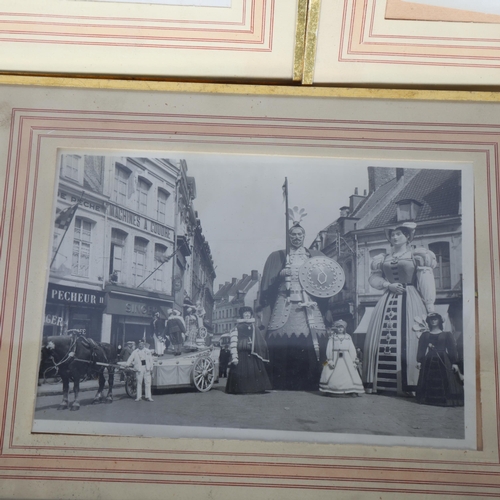 252 - 3 framed black and white photographs, depicting carnival procession figures, stamped A. Fidherbe, 3 ... 