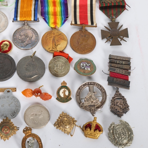 256 - First World War medals to Pte AJ Jones S.A.I, and a number of other medals, coins and badges, Croix ... 