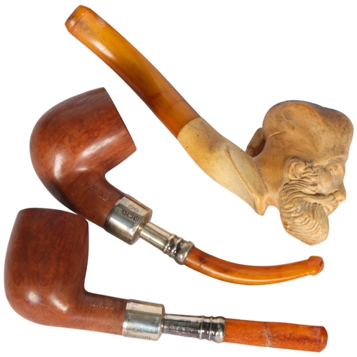 268 - A cased pair of pipes with silver mounts, and a Meerschaum pipe