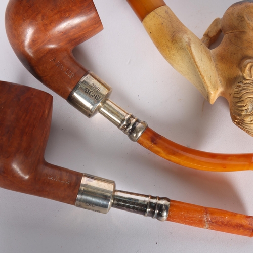 268 - A cased pair of pipes with silver mounts, and a Meerschaum pipe