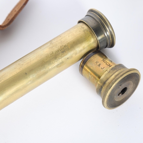 282 - A Second World War 3-draw brass telescope, with leather covering, by Broadhurst. Clarkson & Company ... 