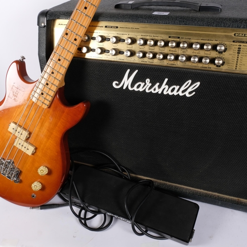 303 - A Hondo Professional II electric base 4-string guitar, serial no. 0020124, and a Marshall Advanced V... 