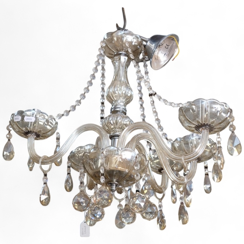 335 - A 6-branch glass lustre chandelier, drop 50cm