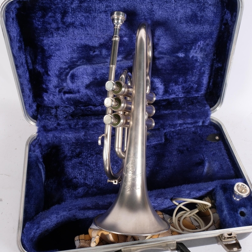 347 - A Boosey & Hawkes silver plated cornet, serial no. 535346, in associated hardshell casing with addit... 