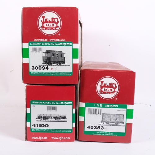 145 - LGB THE BIG TRAIN - a group of 3 G gauge goods wagons, including model nos. 30094, 40353, 41100, nea... 