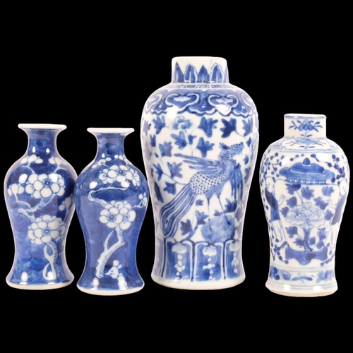 158 - 4 Chinese blue and white vases, including a pair of prunus decorated examples, tallest 18cm, with 4 ... 