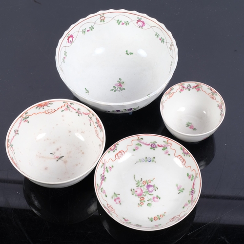 160 - An 18th century pearlware bowl with scalloped top edge, H7.5cm, and 18th century tea bowl and saucer... 