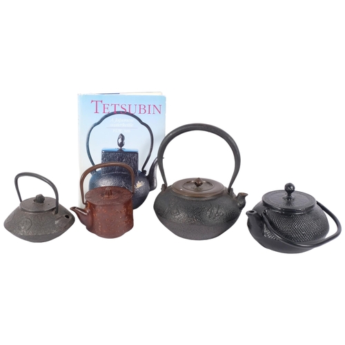 173 - A group of 4 Japanese Tetsubins iron water kettles, together with reference books