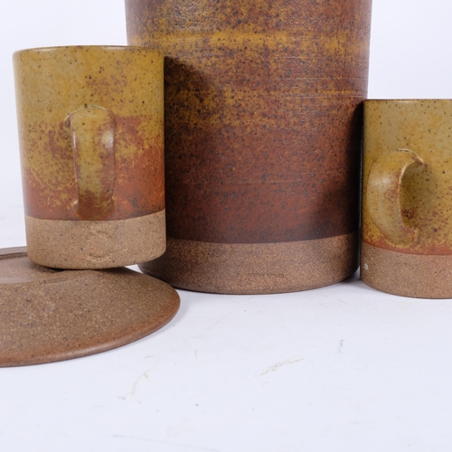 190 - Robin Welch, a 1970s Studio pottery coffee pot and 4 matching coffee cups and saucers, with maker's ... 