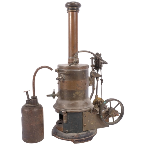 203 - A Victorian live steam stationary engine, H37cm, and a French oil can