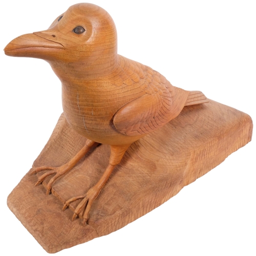 205 - A large carved wood study of a seagull on stand, H44cm, L60cm, signed and dated 11 '87