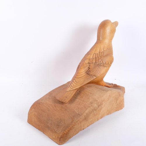 205 - A large carved wood study of a seagull on stand, H44cm, L60cm, signed and dated 11 '87