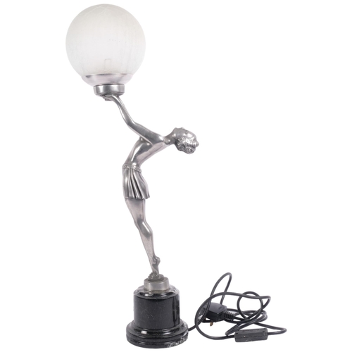 210 - An Art Deco Biba design table lamp, with a globular shade, on turned marble base, H64cm