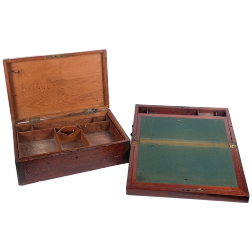 223 - A 19th century campaign travelling writing box, and a 19th century bound oak travelling box with fit... 