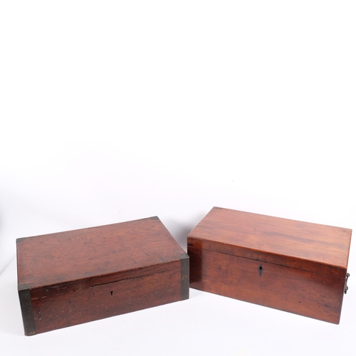 223 - A 19th century campaign travelling writing box, and a 19th century bound oak travelling box with fit... 