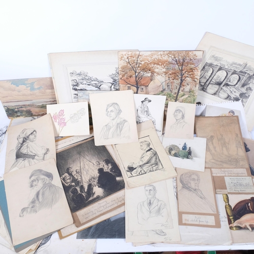 1005 - A portfolio of works by Harry Thomas, early 20th century, including watercolours and pencil drawings