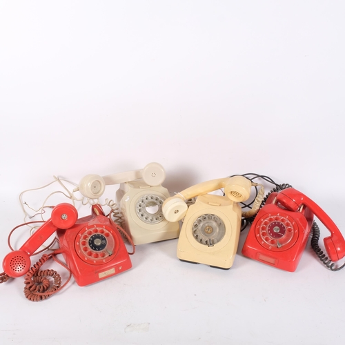 1011 - 2 x 1960s dial telephones, in cream and beige, and 2 red telephones