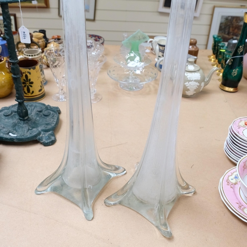 1021 - 2 very tall Vintage glass vases, tallest 108cm