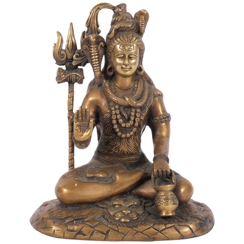 1028 - An Oriental bronze Buddha sculpture, with trident, H25cm