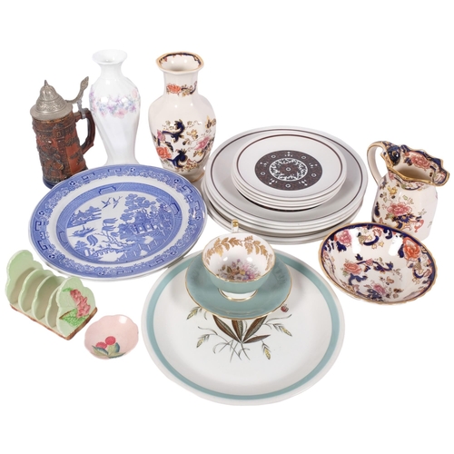 1031 - Ridgeways Casino pattern plates, Masons jug and vase, Carlton Ware toast rack, etc