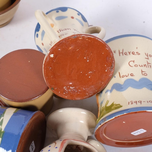 1034 - 11 pieces of Devon Ware pottery, including an Aller Vale pottery tyg, 11cm