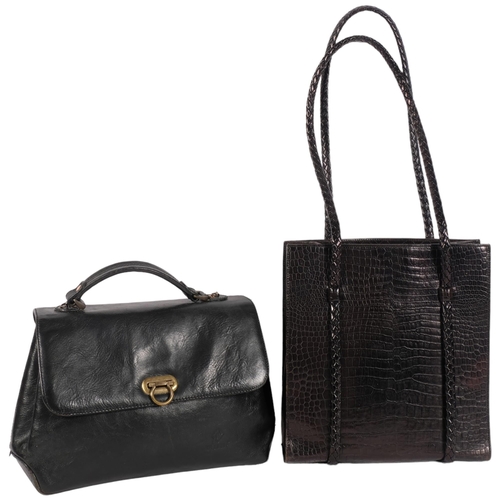 1045 - Vintage Melanie leather handbag, 32cm across, and a Bally leather bag with plaited handles