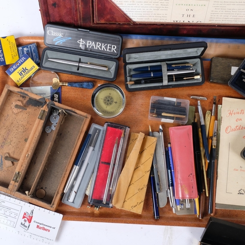 792 - A selection of Vintage ballpoint and fountain pens, mostly Parker, and a selection of spare nibs and... 